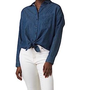 Prana Ediza Deep Denim Organic cotton With A Front Tie Top oversized Small NWOT